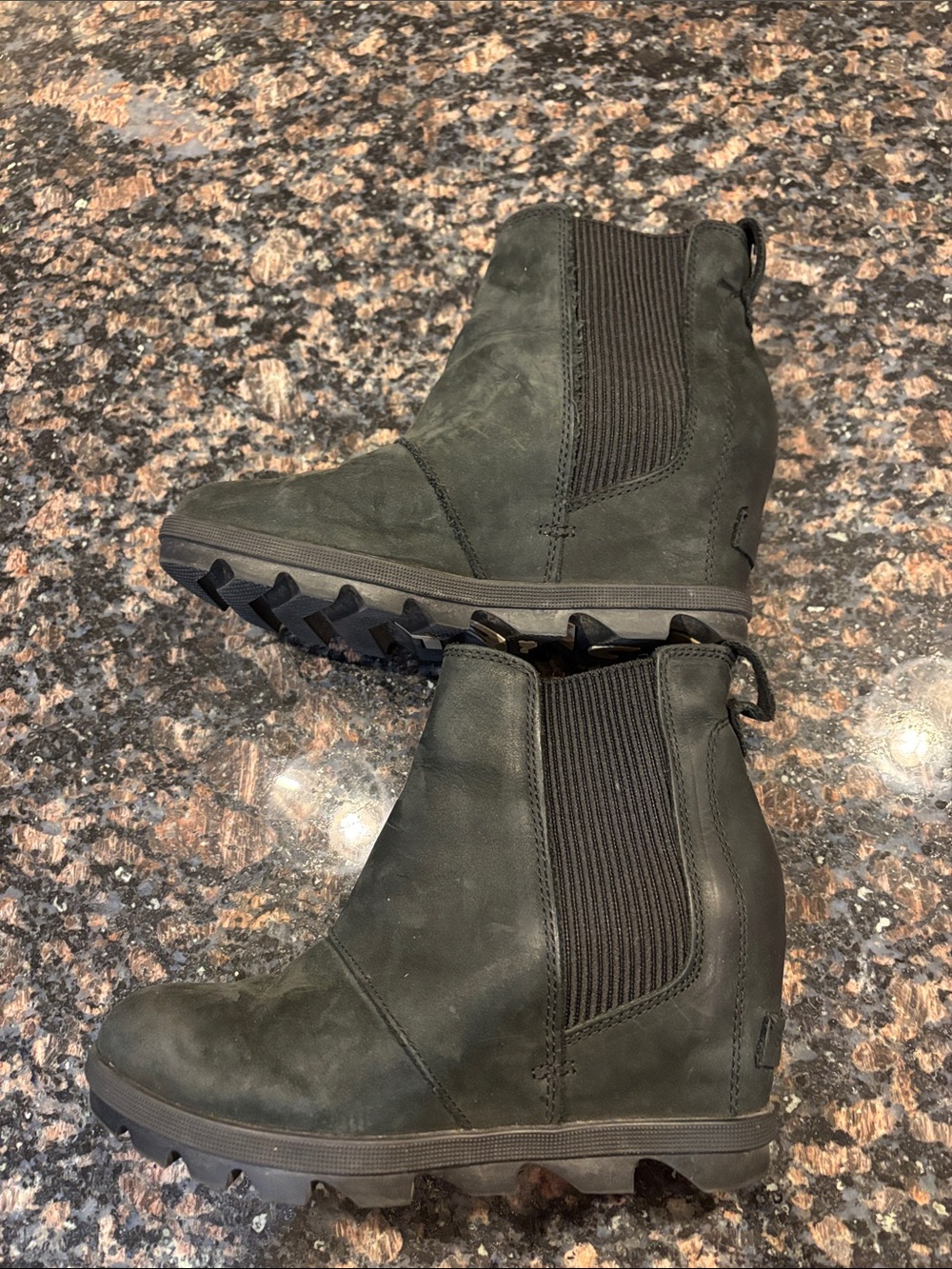 Sorel Black Suede Wedge Ankle Boots